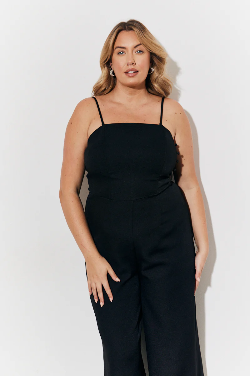 Strappy Wide Leg Button Detail Jumpsuit - Image 6