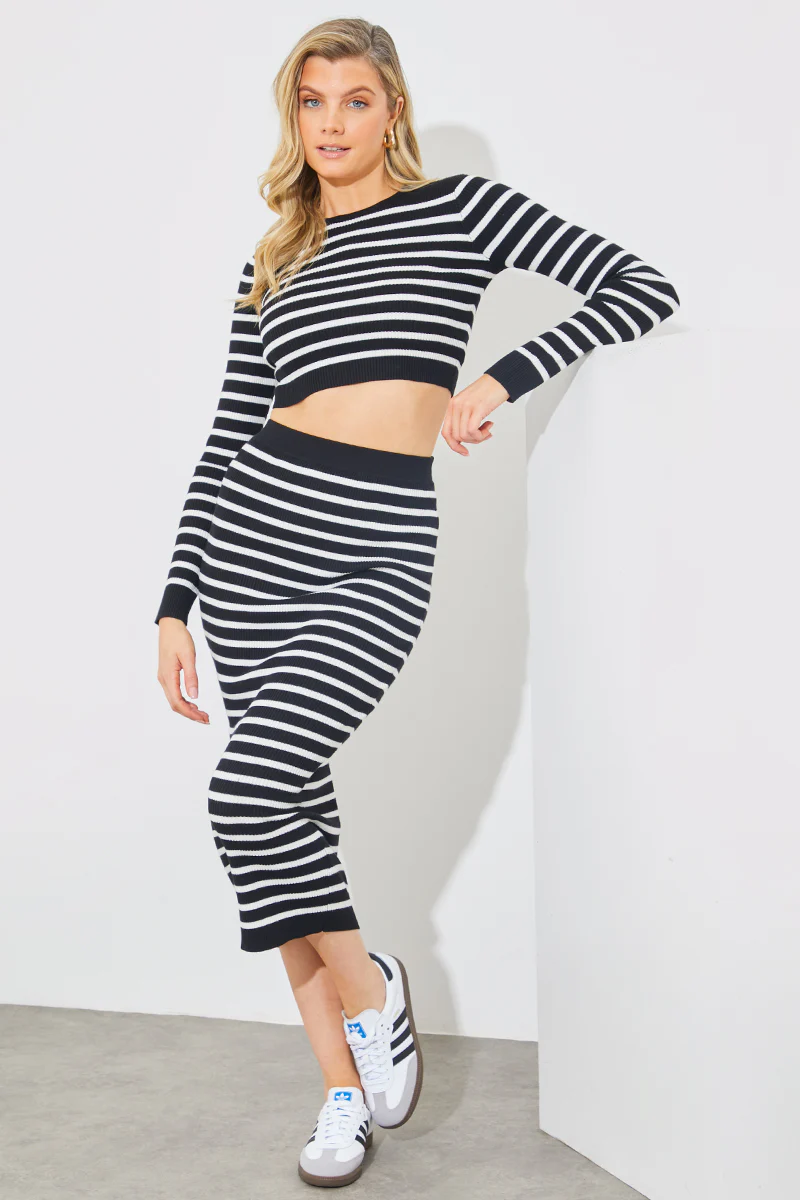 Rib Knit Stripe Crew Neck Co-Ord Top - Image 3