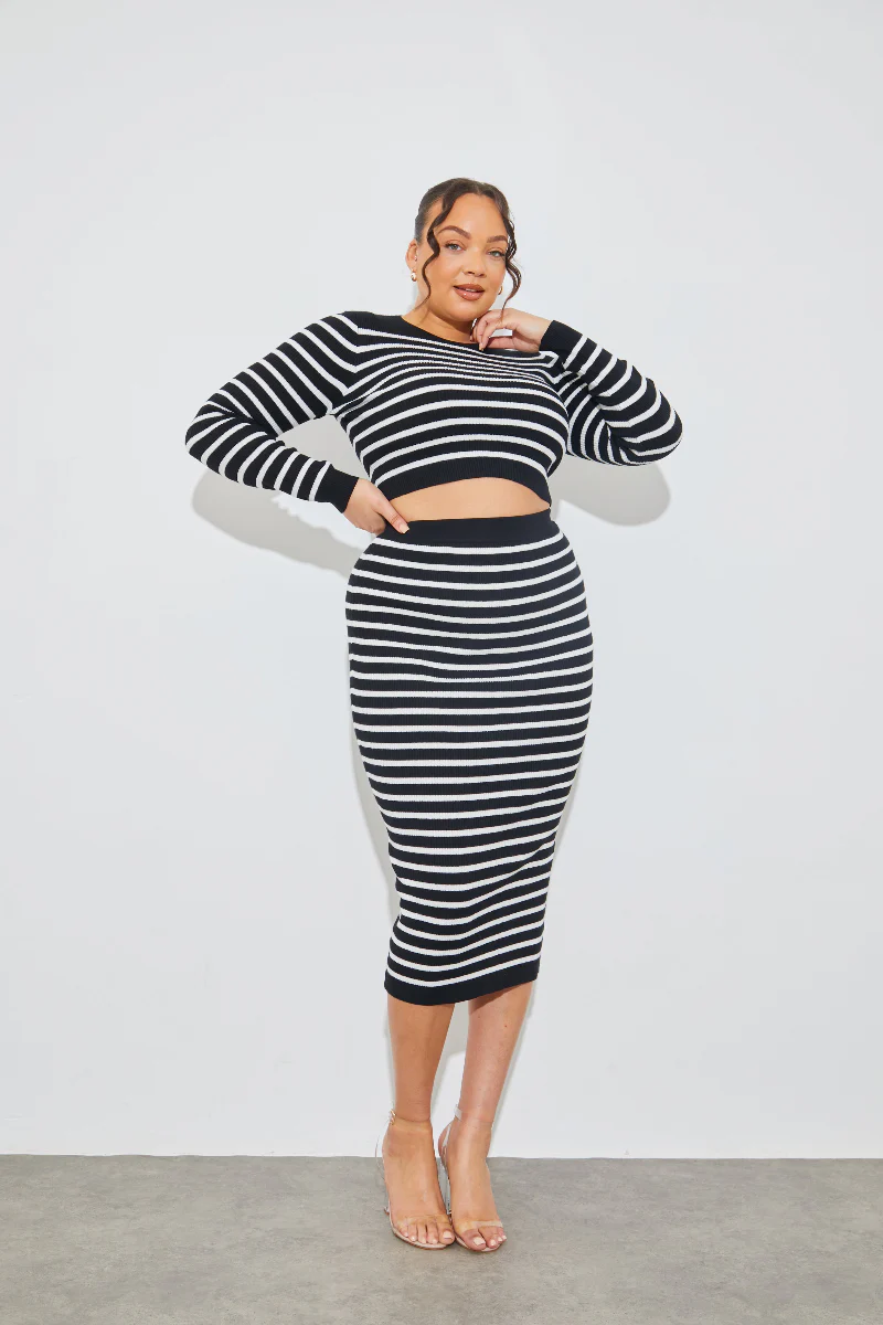 Rib Knit Stripe Crew Neck Co-Ord Top - Image 6