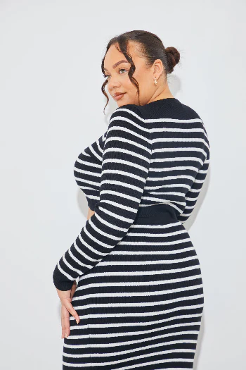 Rib Knit Stripe Crew Neck Co-Ord Top - Image 7