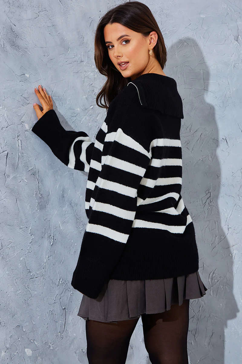 Stripe Knit Half Zip Jumper - Image 4