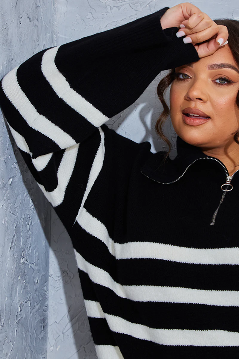 Stripe Knit Half Zip Jumper - Image 7