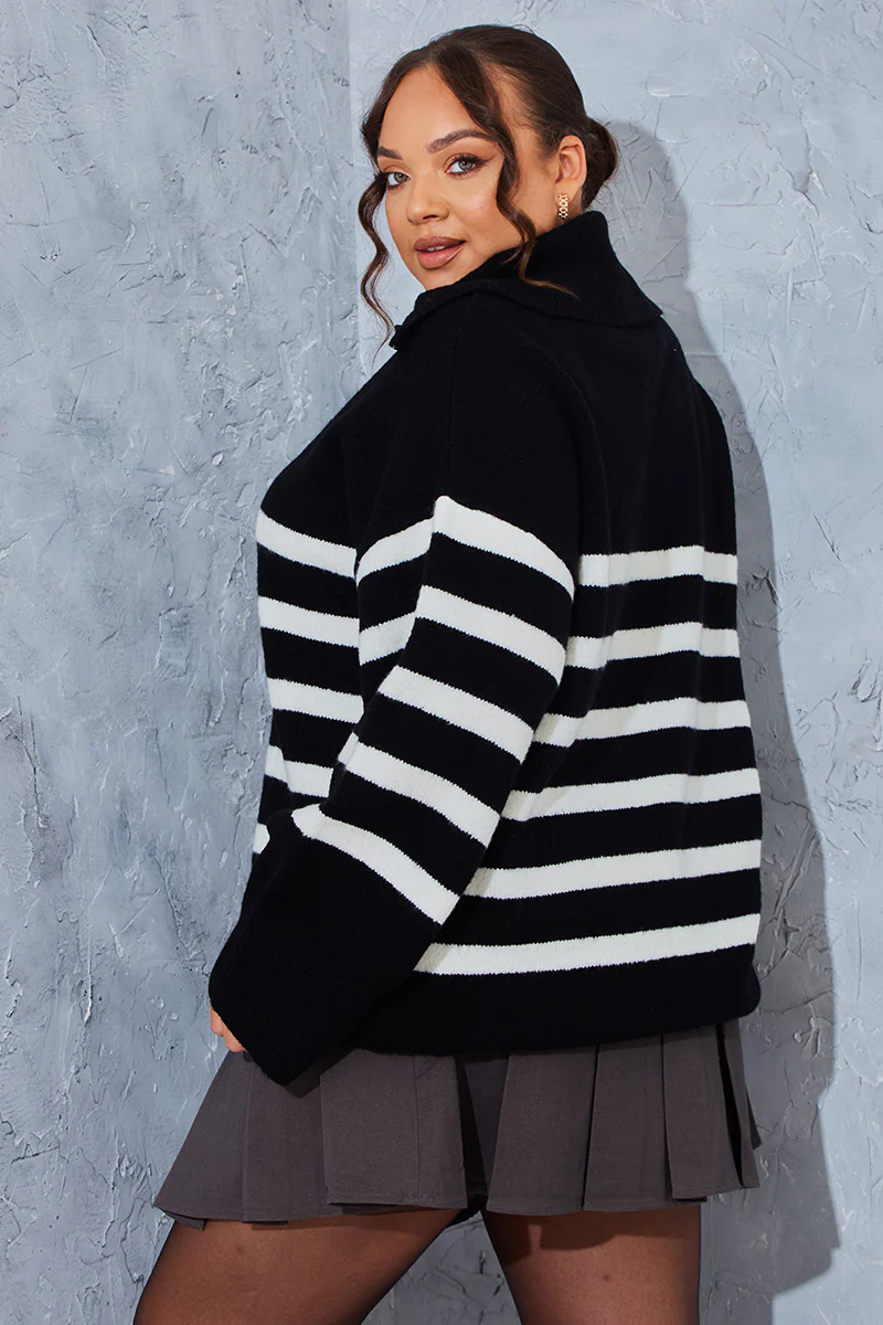 Stripe Knit Half Zip Jumper - Image 8