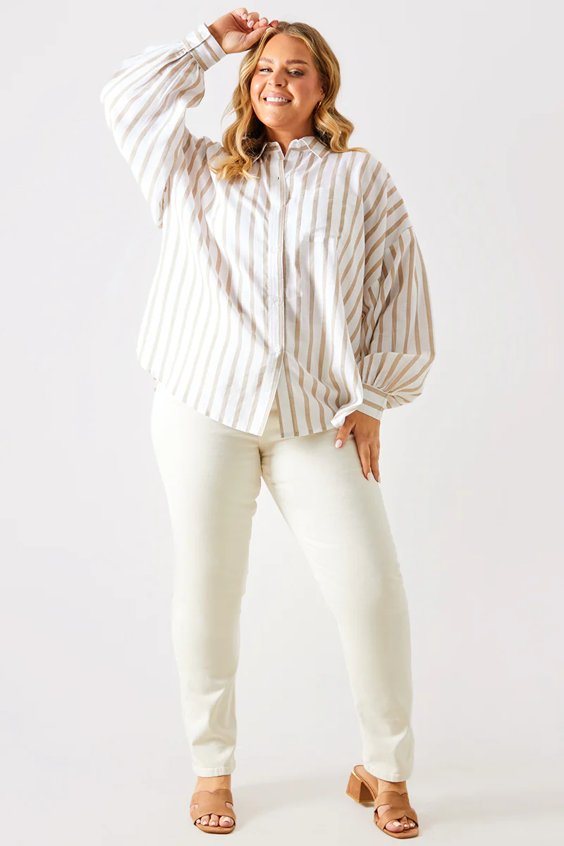 Stripe Linen Look Oversized Shirt - Image 2