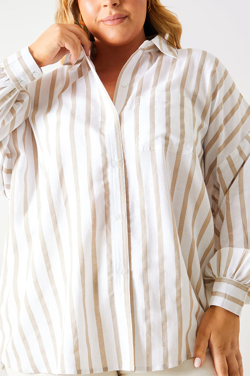 Stripe Linen Look Oversized Shirt - Image 3