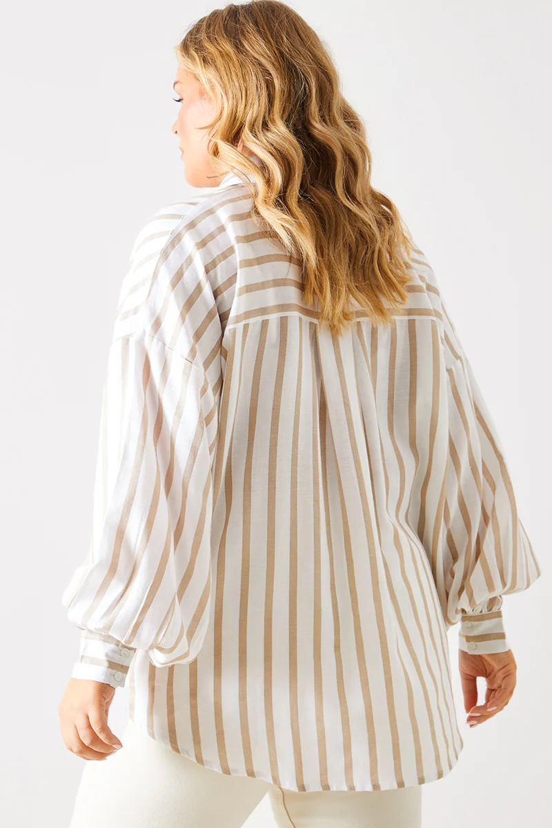 Stripe Linen Look Oversized Shirt - Image 4
