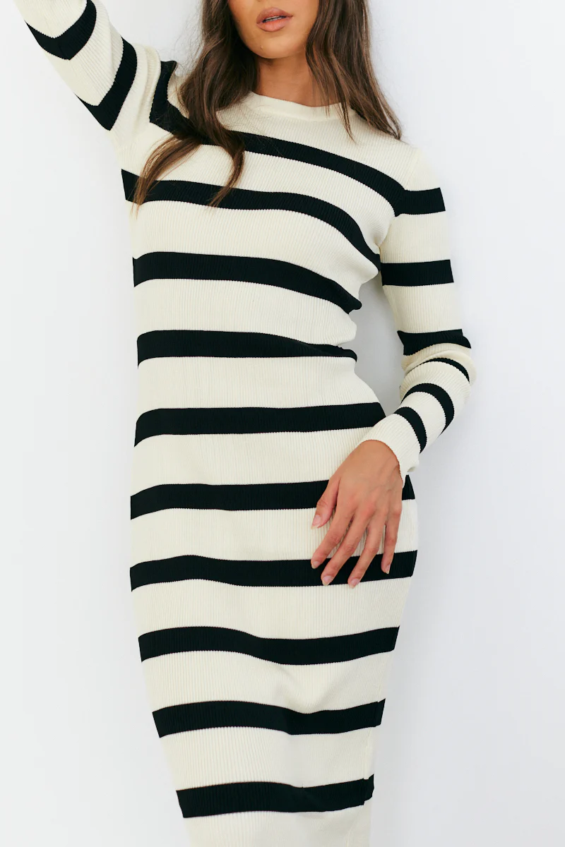 Rib Knit Stripe Long Sleeve Midaxi Dress - Image 6