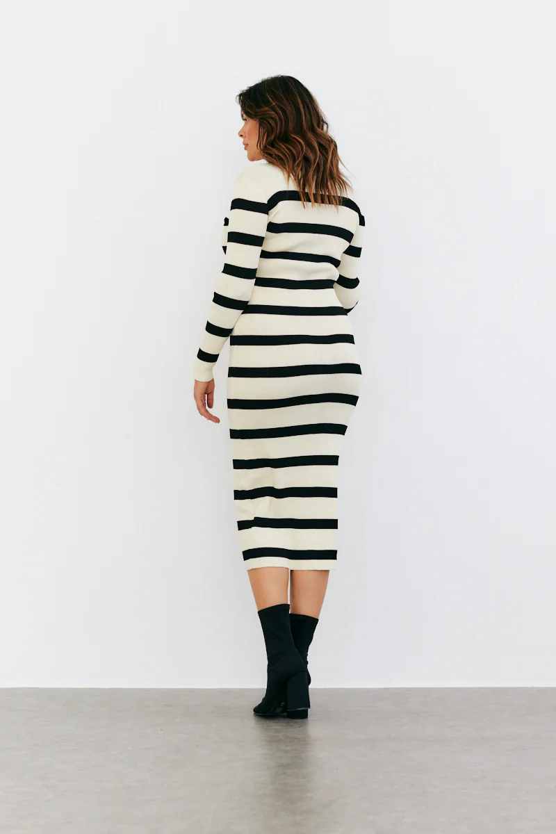 Rib Knit Stripe Long Sleeve Midaxi Dress - Image 8