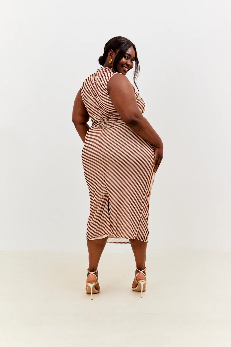 Stripe Printed Mesh Bodycon Midaxi Dress - Image 10