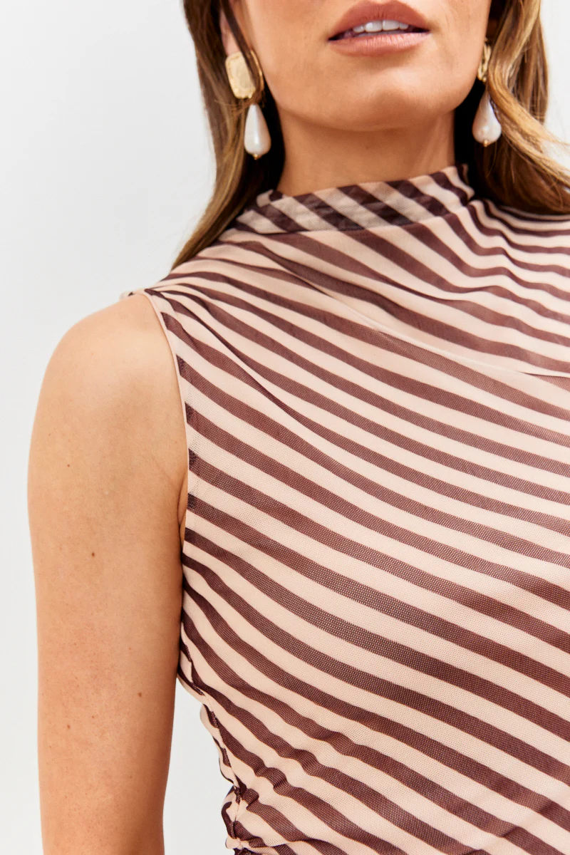 Stripe Printed Mesh Bodycon Midaxi Dress - Image 3