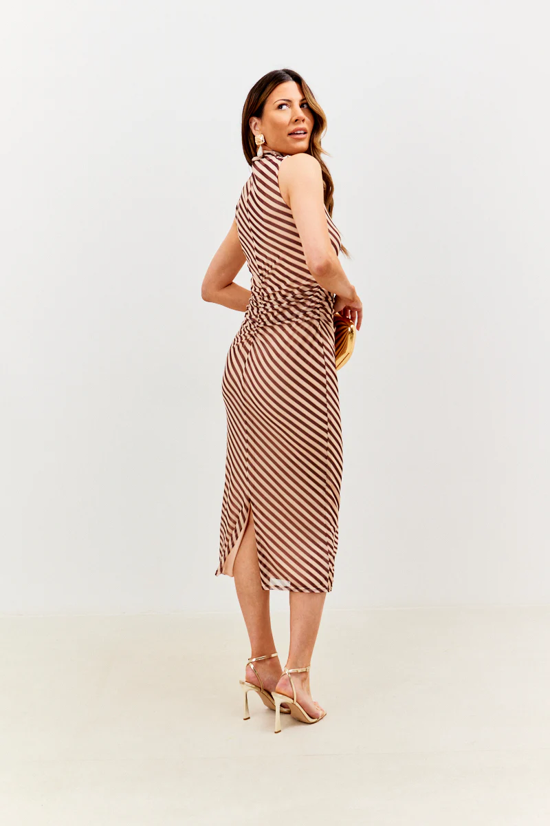 Stripe Printed Mesh Bodycon Midaxi Dress - Image 4