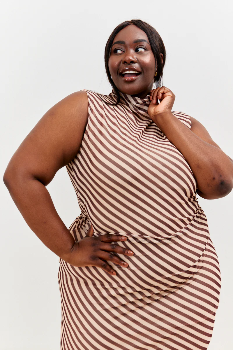 Stripe Printed Mesh Bodycon Midaxi Dress - Image 7