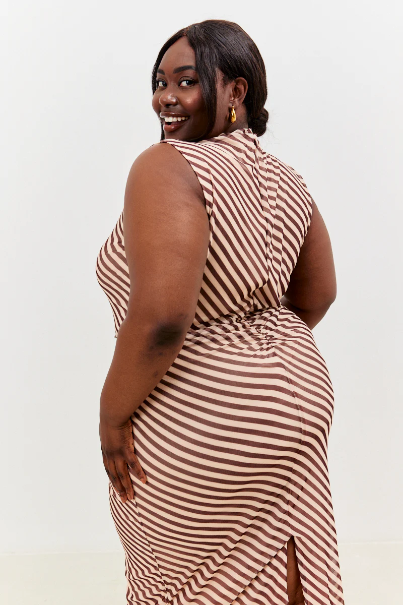 Stripe Printed Mesh Bodycon Midaxi Dress - Image 9