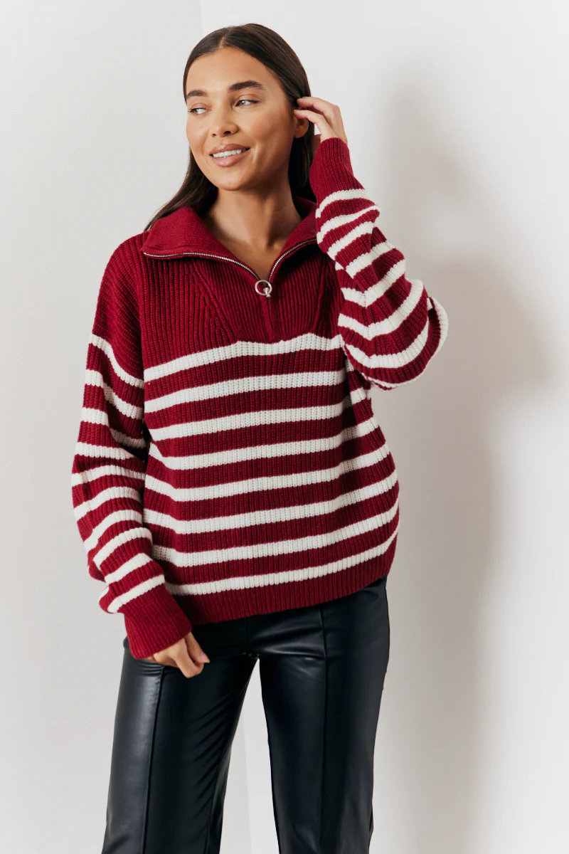 Stripe Quarter Zip Knitted Jumper - Image 3