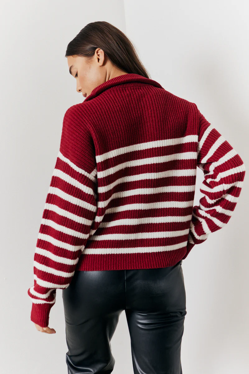 Stripe Quarter Zip Knitted Jumper - Image 4