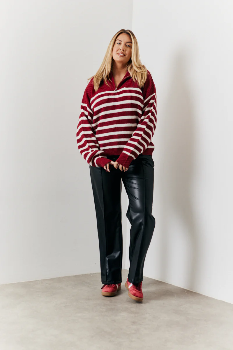 Stripe Quarter Zip Knitted Jumper - Image 5