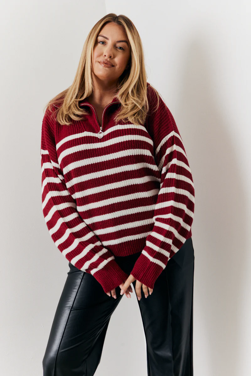 Stripe Quarter Zip Knitted Jumper - Image 7