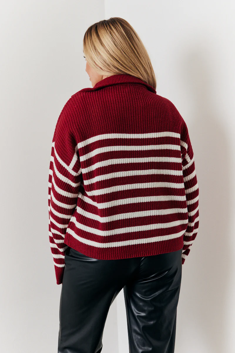Stripe Quarter Zip Knitted Jumper - Image 8