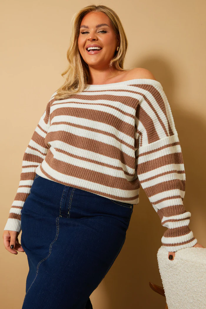 Stripe Off Shoulder Knit Jumper - Image 6