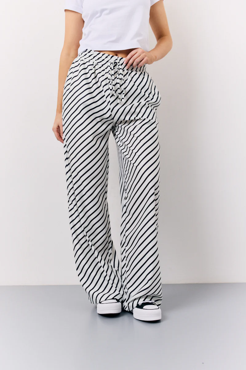 Black & White Striped Drawstring Trouser - Image 2