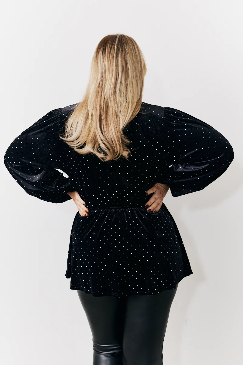 Black Studded Velvet Blouse - Image 3