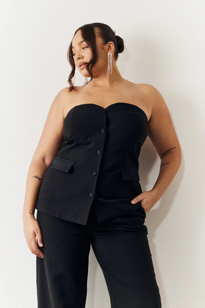 Black Bandeau Sweetheart Neckline Waistcoat - Image 6
