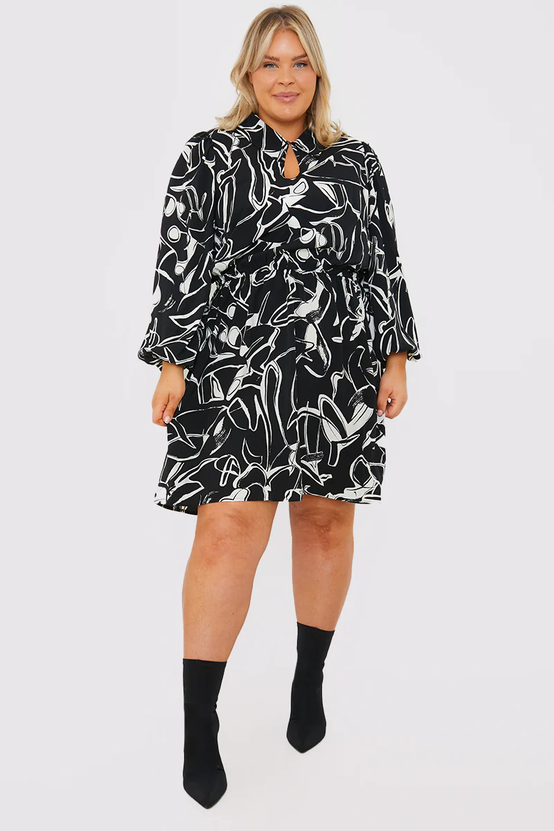 Teardrop Collar Mini Dress with Belt - Image 2