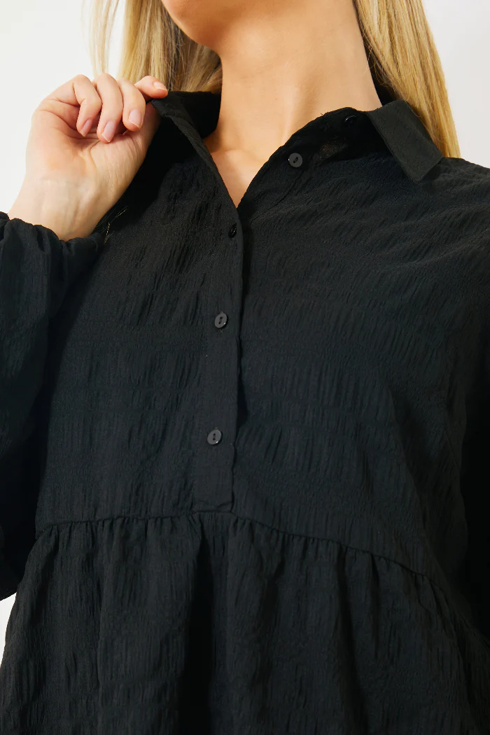 Textured Button Through Collared Smock Dress - Image 11