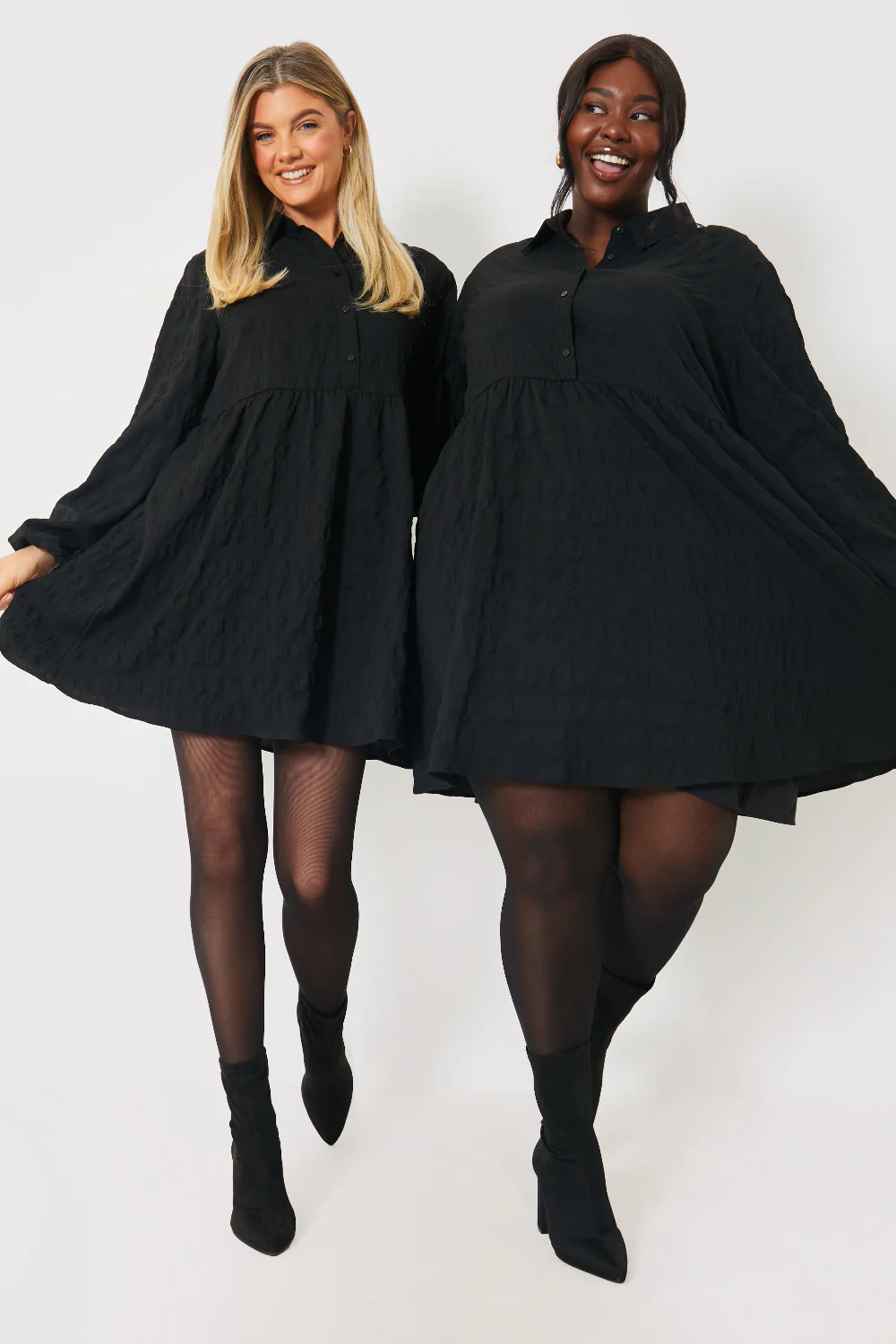 Textured Button Through Collared Smock Dress - Image 13