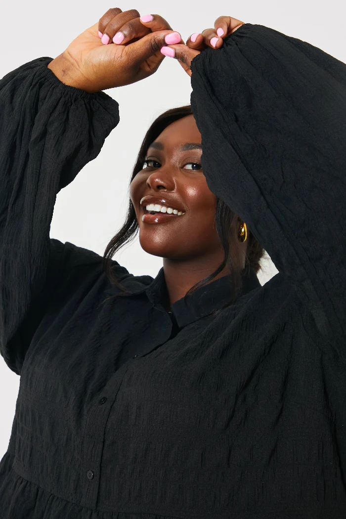 Textured Button Through Collared Smock Dress - Image 18