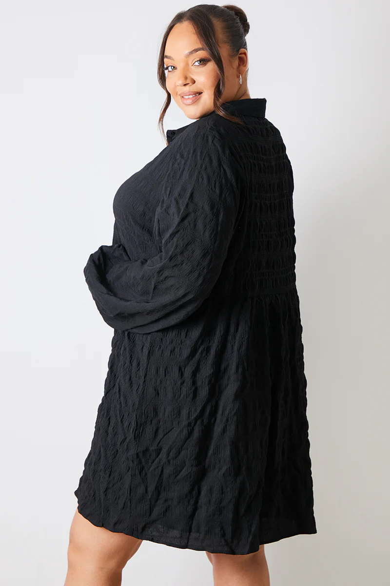 Textured Button Through Collared Smock Dress - Image 7