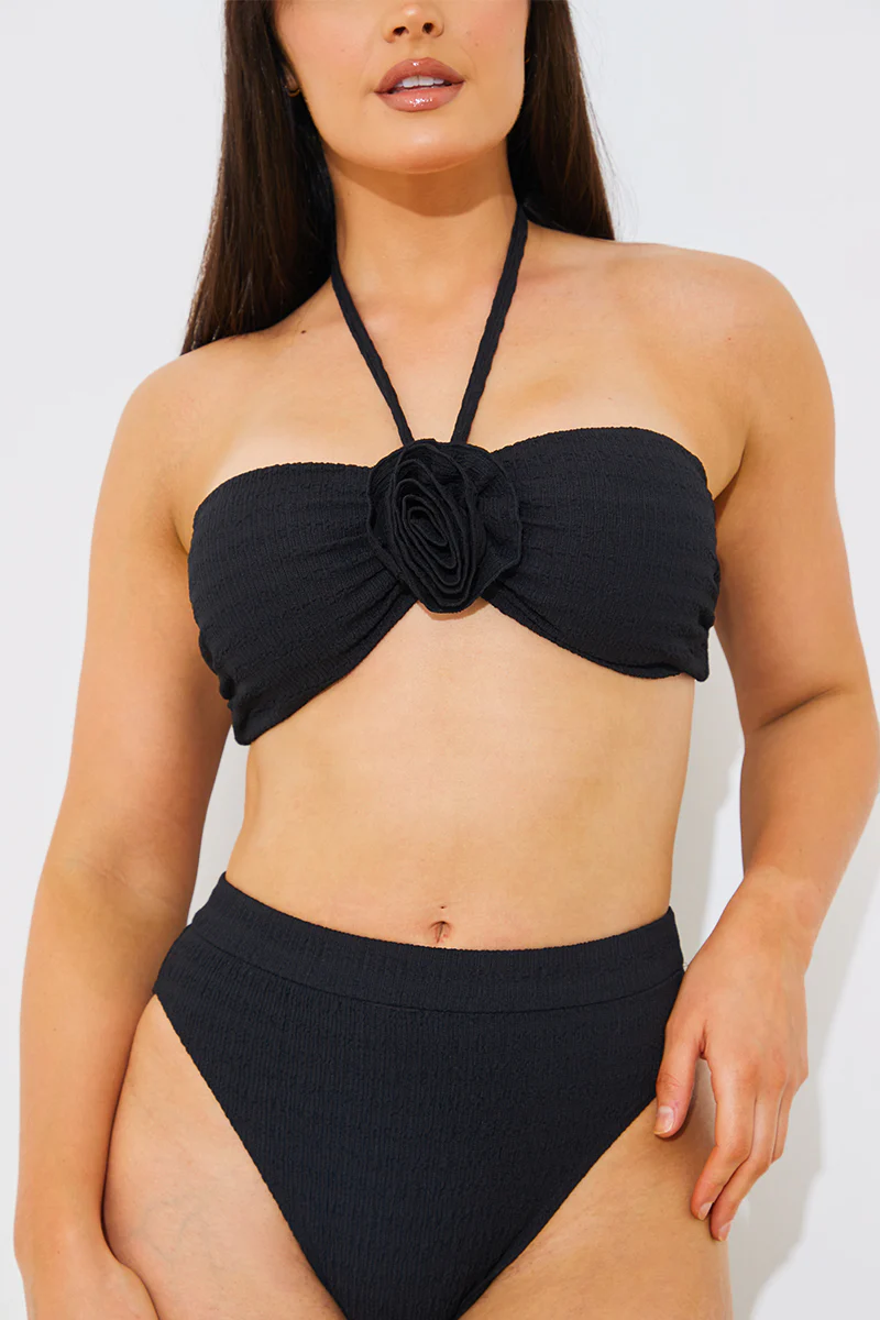 Textured Corsage Halter Neck Bikini Top - Image 3
