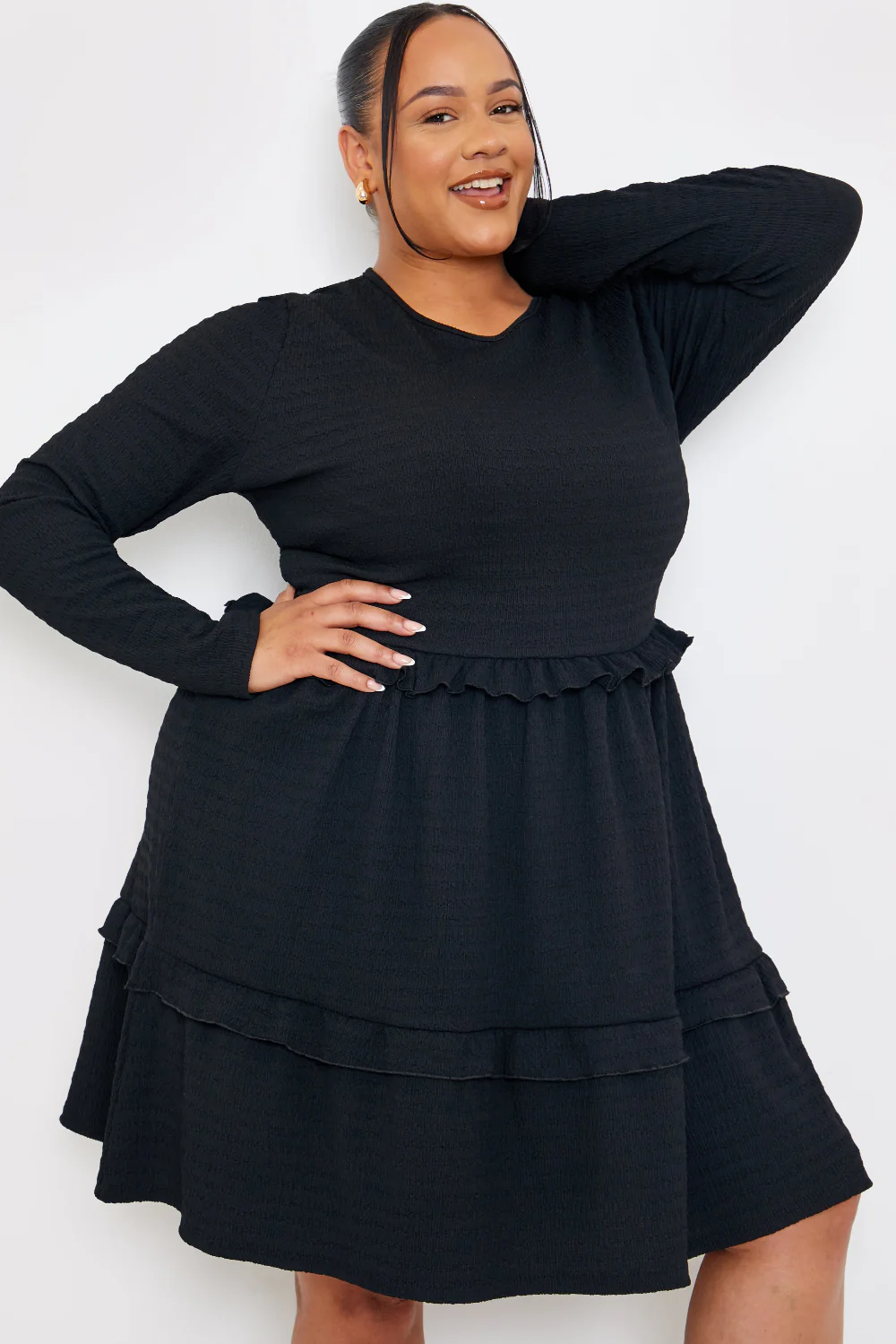 Textured Jersey Frill Detail Smock Dress - Image 6