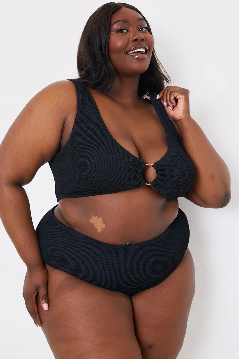 Textured Scoop Neck Ring Detail Bikini Top - Image 5