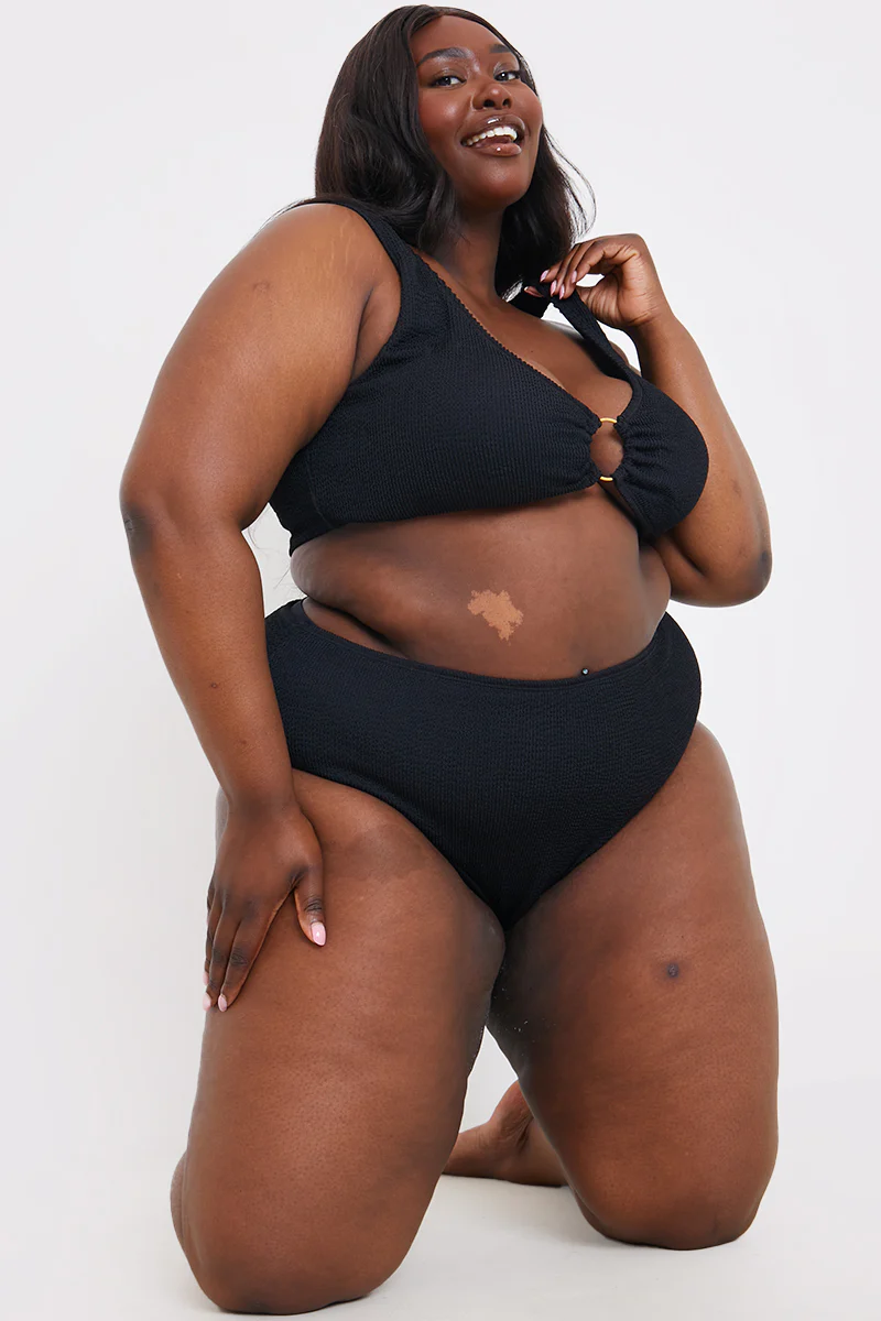 Textured Scoop Neck Ring Detail Bikini Top - Image 6