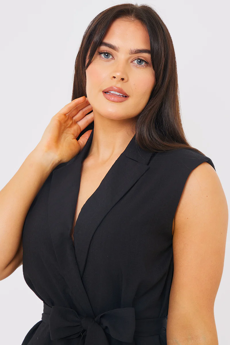 Textured Tie Waist Sleeveless Co-Ord Blazer - Image 3