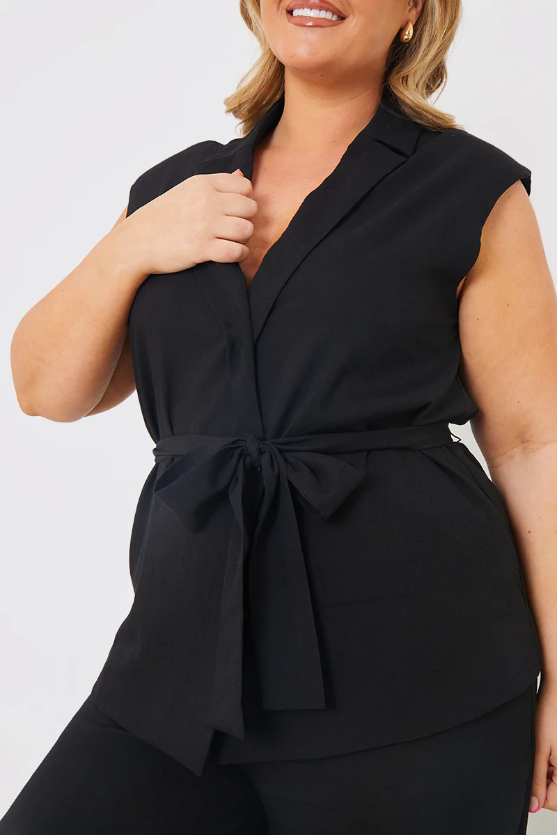 Textured Tie Waist Sleeveless Co-Ord Blazer - Image 7