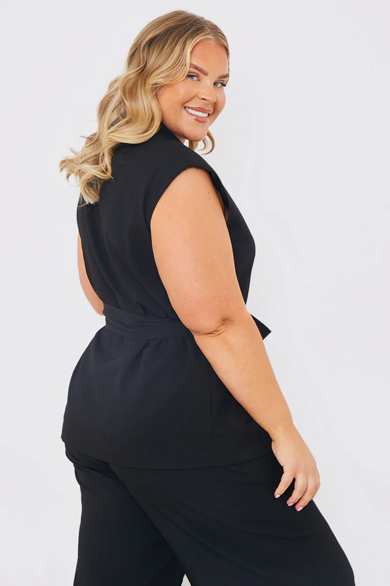 Textured Tie Waist Sleeveless Co-Ord Blazer - Image 8