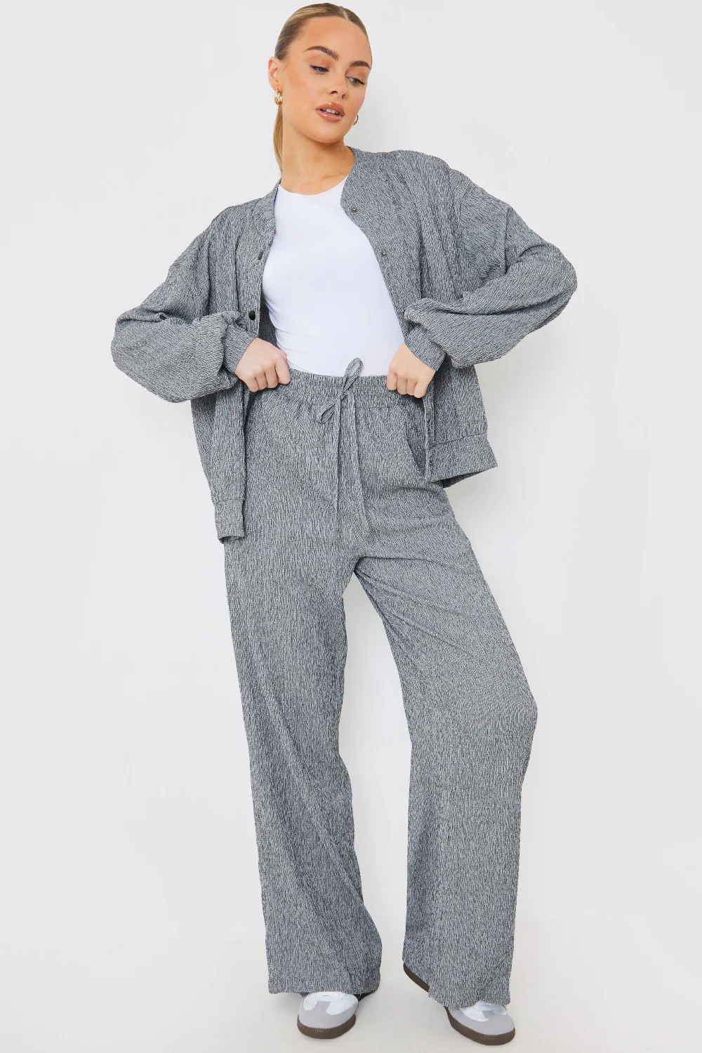 Textured Wide Leg Trousers