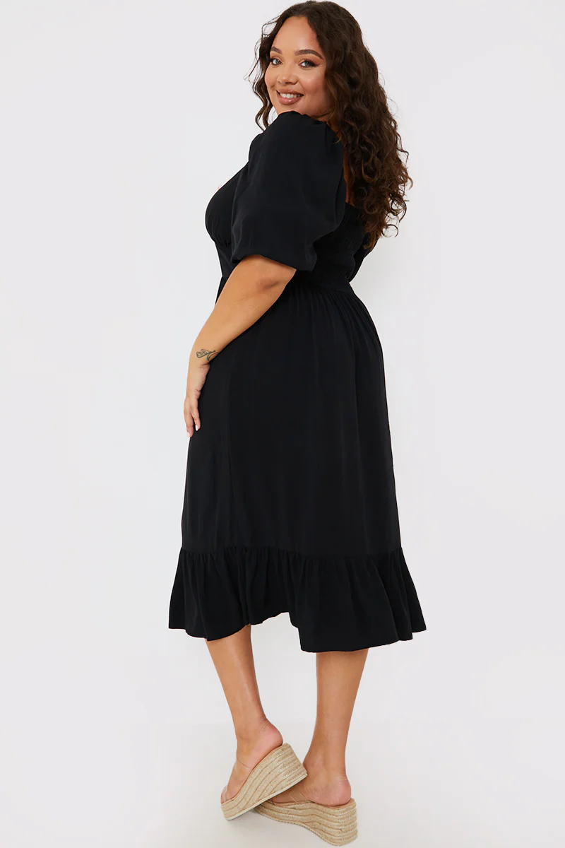 Tie Front Sweerheart Puff Sleeve Midi Dress - Image 3