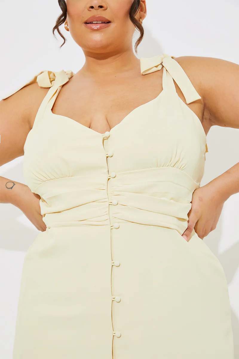 Tie Strap Ruched Under Bust Midi Dress - Image 5