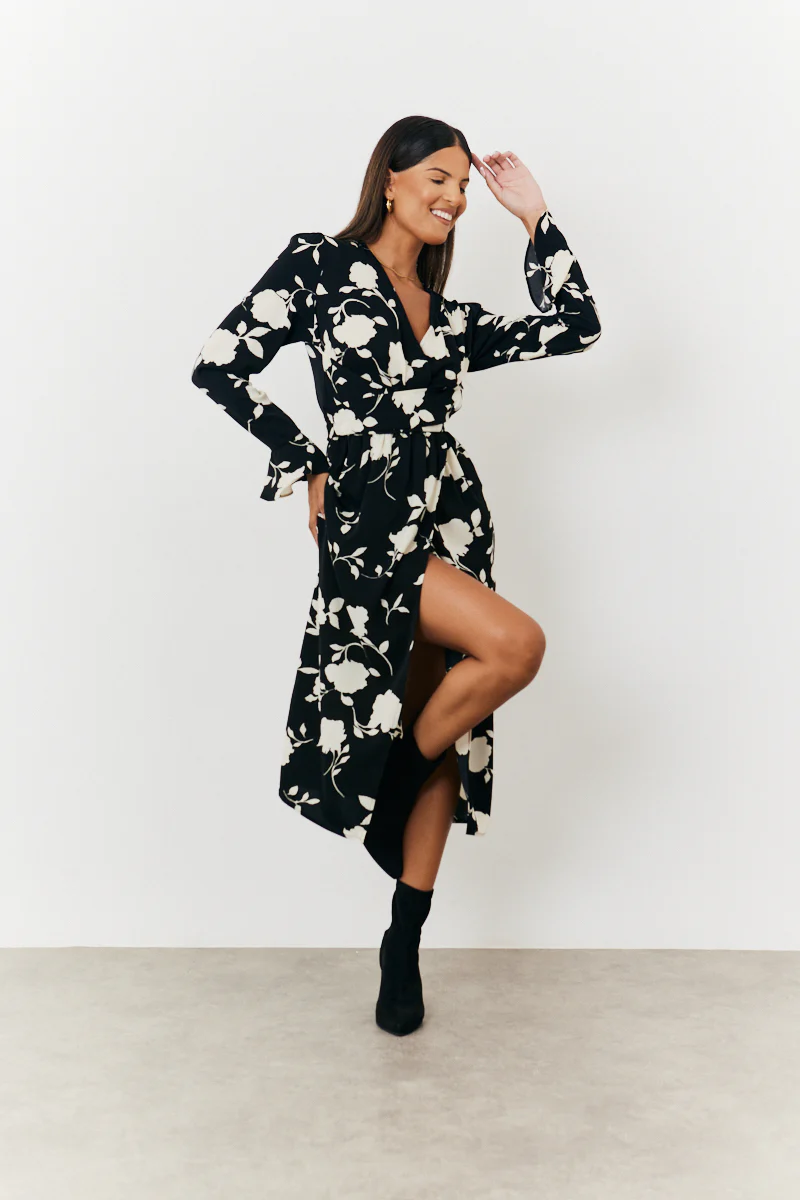 Floral Tie Wrap Detail Midi Dress