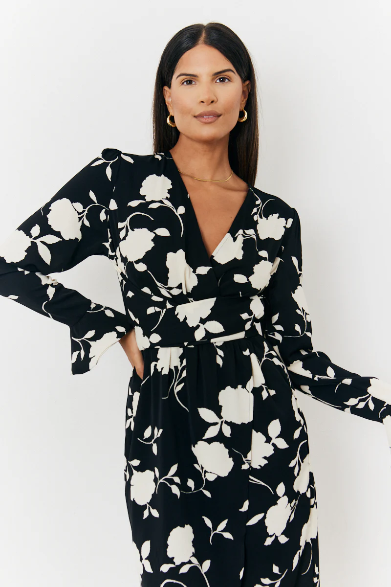 Floral Tie Wrap Detail Midi Dress - Image 2