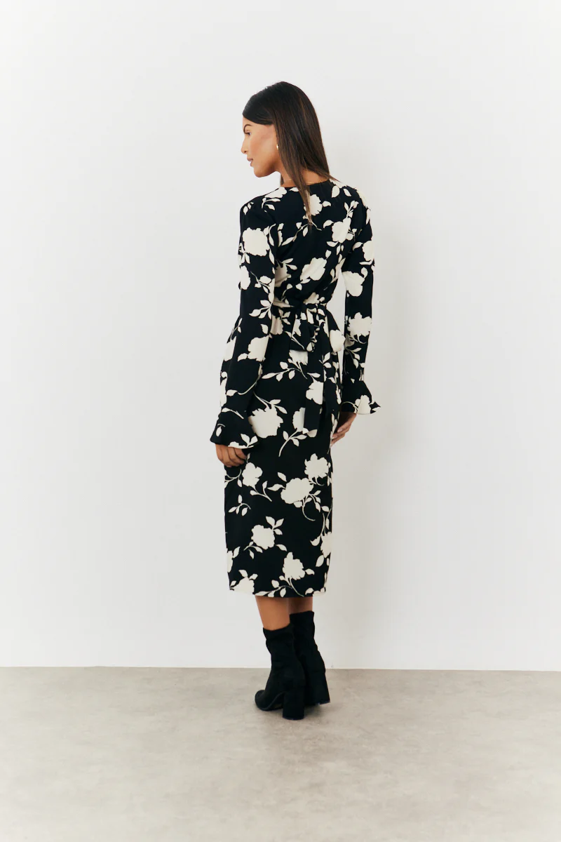 Floral Tie Wrap Detail Midi Dress - Image 3