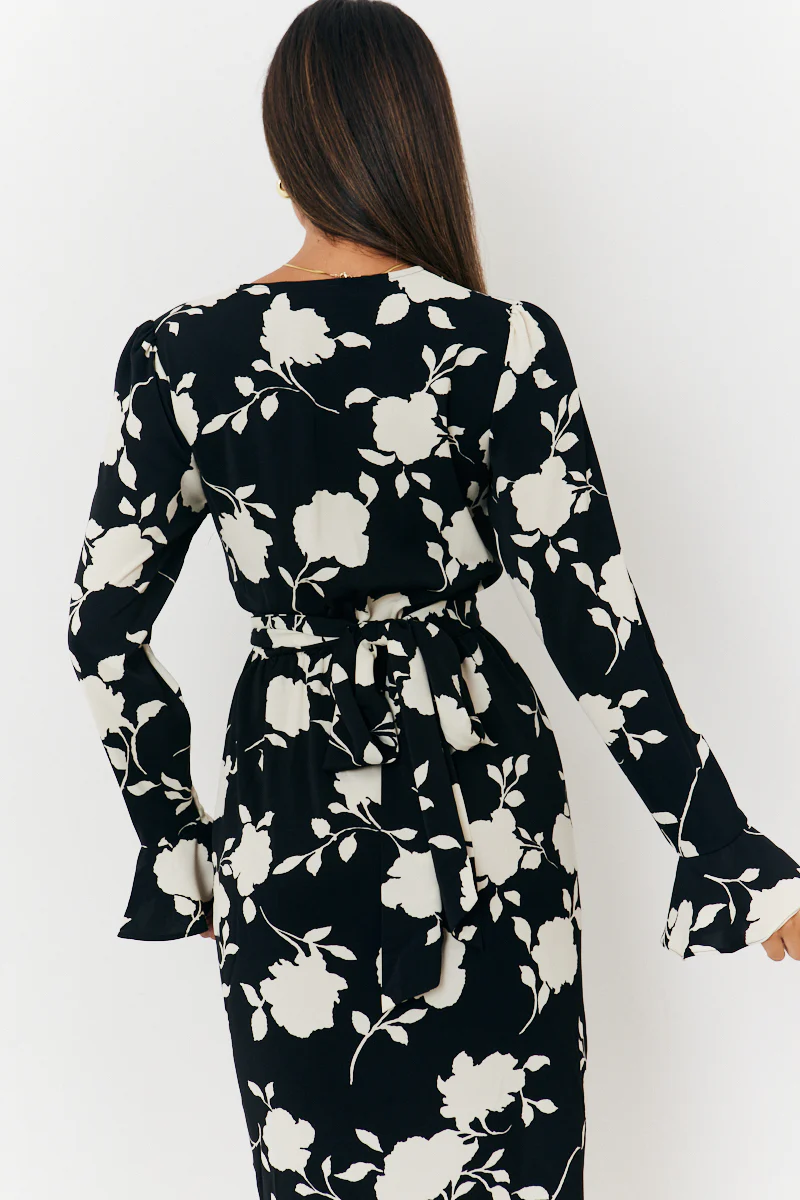Floral Tie Wrap Detail Midi Dress - Image 4
