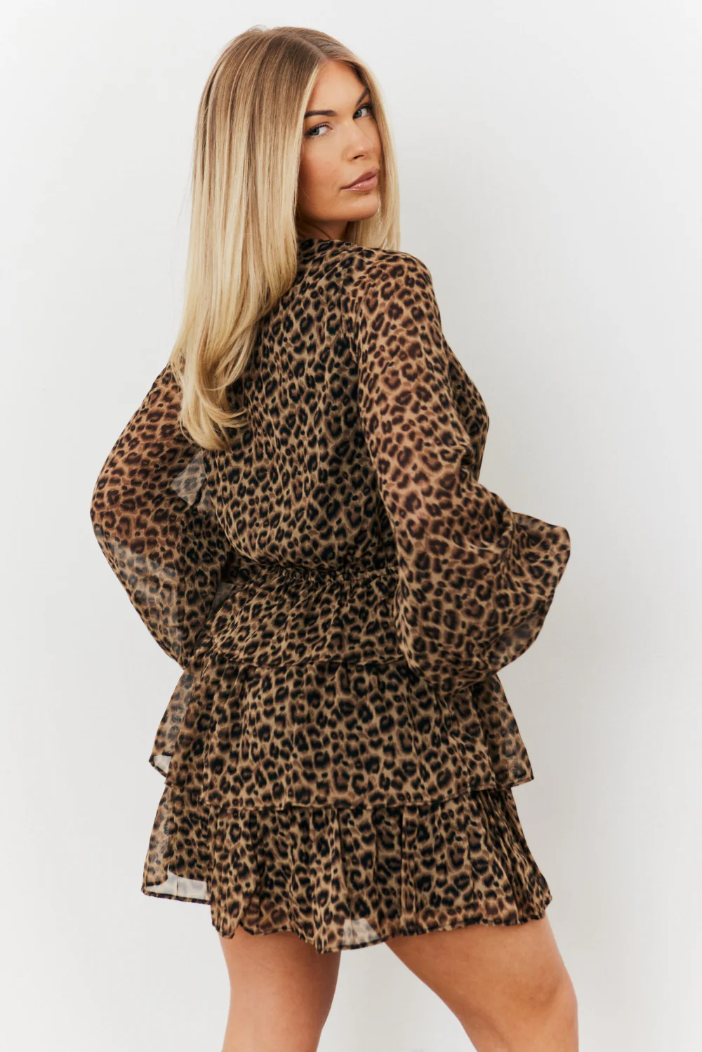 Tiered Leopard Chiffon Mini Dress - Image 3