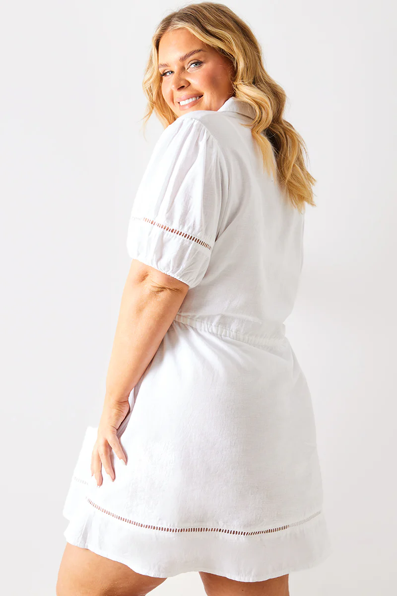 Crochet Insert Linen Look Button Through Mini Dress - Image 8