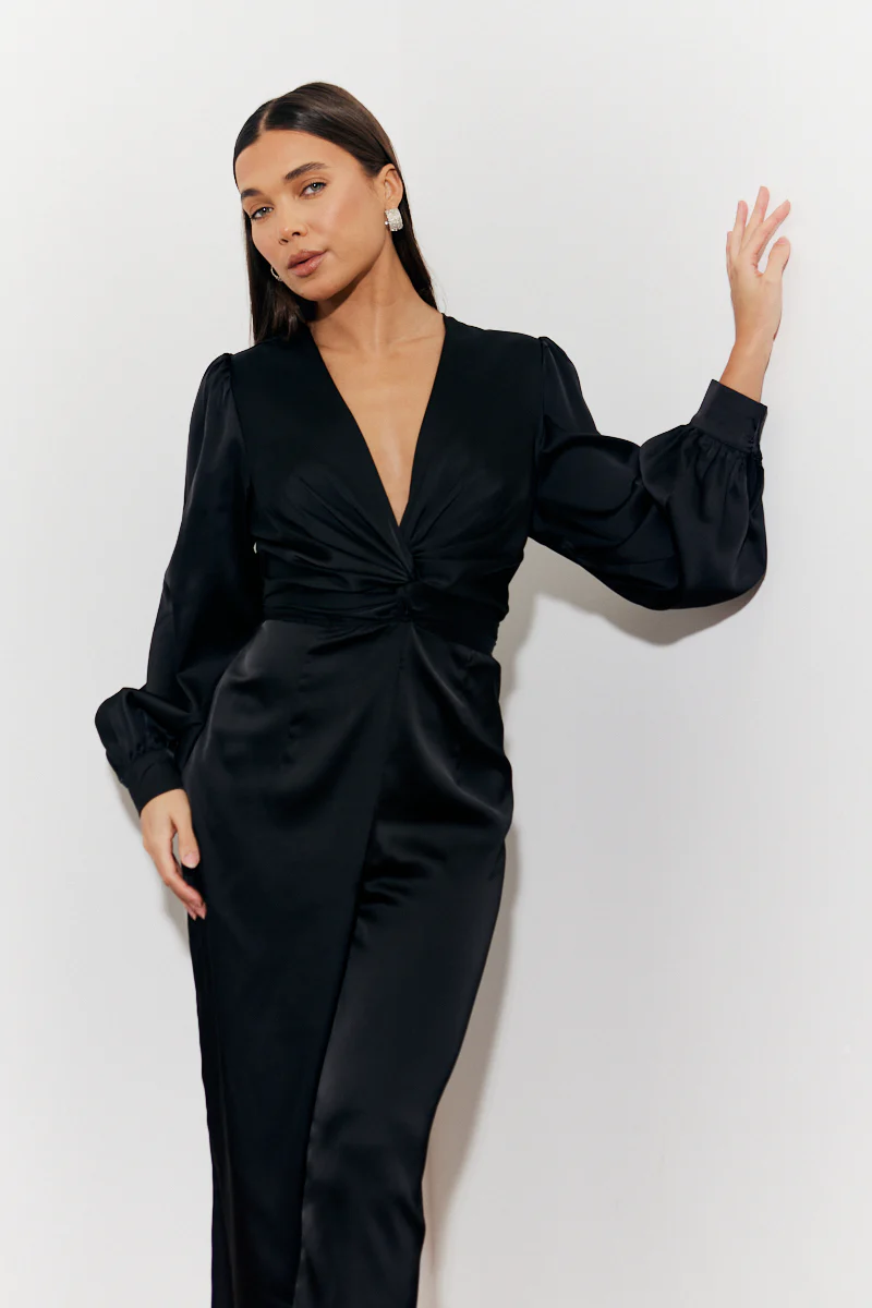 Twist Front Detail Wide Leg Satin Jumpsuit - Image 2