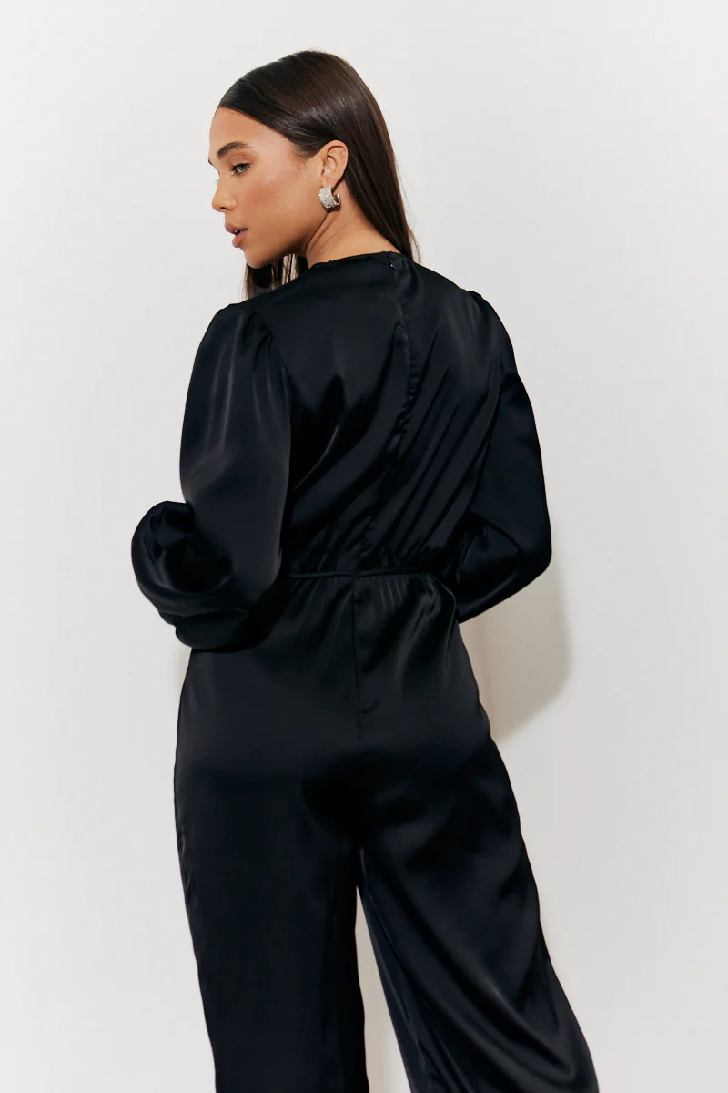 Twist Front Detail Wide Leg Satin Jumpsuit - Image 4