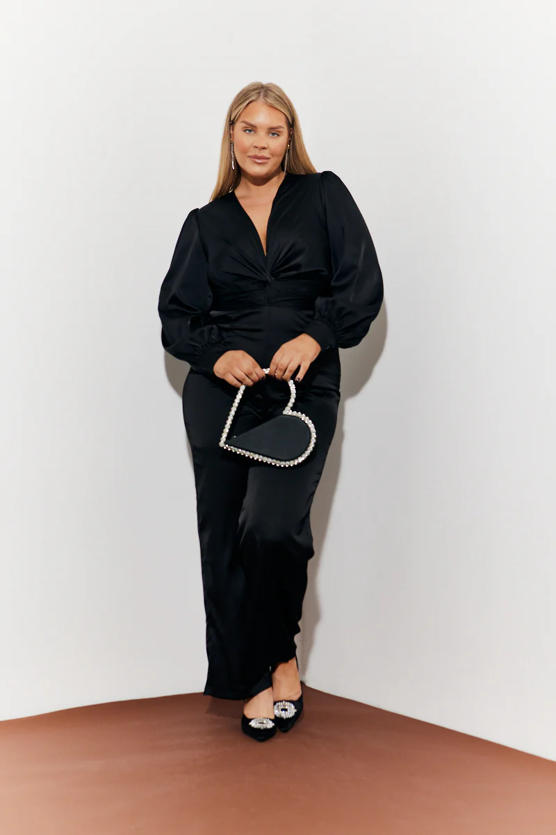 Twist Front Detail Wide Leg Satin Jumpsuit - Image 5